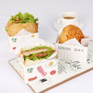 白色纸印刷三明治防水防油定制食品包装纸